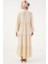 1627 Yaka Bağcıklı Tesettür Elbise - Krem 2