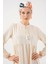 1627 Yaka Bağcıklı Tesettür Elbise - Krem 6