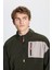 Erkek Haki Oversize Bol Kesim Dik Bato Yaka Cep Detaylı Fermuarlı Soğuk Geçirmez Polar Sweatshirt 4