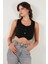 Slim Fit Kalp Yaka Düğmeli Kalın Askılı Crop Yelek Bayan Yelek 5865497 3