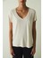 Bej V Yaka Kısa Kollu Modal Tişört 3