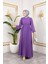 Kemerli Pliseli Tesettür ELBISE-3042 Lila 1