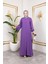 Kemerli Pliseli Tesettür ELBISE-3042 Lila 5
