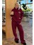 Bordo Kapüşonlu Baskılı Kadın Eşofman Takımı MG2524 1