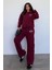 Bordo Kapüşonlu Baskılı Kadın Eşofman Takımı MG2524 3