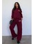 Bordo Kapüşonlu Baskılı Kadın Eşofman Takımı MG2524 5