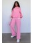 Pembe Kapüşonlu Baskılı Kadın Eşofman Takımı MG2524 5