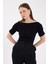 Siyah Kayık Yaka Kol Büzgülü Bluz 2515 2