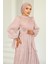 Pilise ve Taşlı Broş Detaylı Yoyo Ipek Tesettür Abiye Elbise Pudra 1244 4