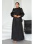 Pilise ve Taşlı Broş Detaylı Yoyo Ipek Tesettür Abiye Elbise Siyah 1244 5