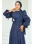 Pilise ve Taşlı Broş Detaylı Yoyo Ipek Tesettür Abiye Elbise K. Indigo 1244 2