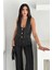 Çizgili Kumaş Yelek Takım Siyah 4