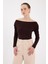 Kahve Kayık Yaka Kol Büzgülü Bluz 2433 1