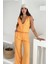 Çizgili Kumaş Yelek Takım Turuncu 5
