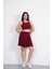 Sendy Kumaş Bisiklet Yaka Crop Şortlu Etek Ikili Takım - Bordo 2