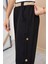 Siyah Düğme Detaylı Geniş Paça Kız Çocuk Kemerli Pantolon 21151 4