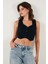 Slim Fit Kalp Yaka Düğmeli Kalın Askılı Crop Yelek Bayan Yelek 5865497 4