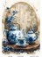 Çay Partisi Serisi TEA122 Mavi Beyaz, Fincan, Çiçek Desenli 29*42 cm Pirinç Dekopaj 1