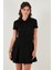 Regular Fit Fermuarlı Polo Yaka Kısa Kollu Pileli Süet Elbise Bayan Elbise 5866438 3