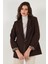 Standart Fit Mono Yaka Desenli Astar Detaylı Blazer Ceket Bayan Ceket 6524003 6