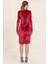 Kadın Fuşya Yaka Detaylı Kadife Elbise 19L6430 2
