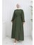 Ponpon Detaylı Kuşaklı Elbise Haki 3