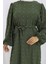 Ponpon Detaylı Kuşaklı Elbise Haki 4