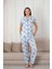 Çiçek Desenli Kadın Pijama Takımı - Boydan Düğmeli Likralı Viskon 2836KY 2