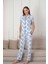 Çiçek Desenli Kadın Pijama Takımı - Boydan Düğmeli Likralı Viskon 2836KY 3