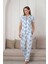 Çiçek Desenli Kadın Pijama Takımı - Boydan Düğmeli Likralı Viskon 2836KY 4