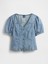 Kadın Mavi Denim Puff-Sleeve Seamed Üst 1