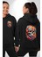 Renkli Çiçekli Kuru Kafa Siyah Kapüşonlu Sweatshirt Kadın Erkek Ön Minimal Sırt Baskılı 1