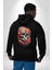Renkli Çiçekli Kuru Kafa Siyah Kapüşonlu Sweatshirt Kadın Erkek Ön Minimal Sırt Baskılı 3