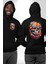 Renkli Çiçekli Kuru Kafa Siyah Kapüşonlu Sweatshirt Kadın Erkek Ön Minimal Sırt Baskılı 4