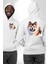 Akita Inu Sadık Köpek Beyaz Kapüşonlu Sweatshirt Kadın Erkek Ön Minimal Sırt Baskılı 4
