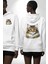 Sibirya Kedi Tasarımı Beyaz Kapüşonlu Sweatshirt Kadın Erkek Ön Minimal Sırt Baskılı 1
