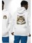 Sibirya Kedi Tasarımı Beyaz Kapüşonlu Sweatshirt Kadın Erkek Ön Minimal Sırt Baskılı 4