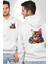 Bengal Kedisi Beyaz Kapüşonlu Sweatshirt Kadın Erkek Ön Minimal Sırt Baskılı 1