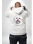 Sevimli Maltese Köpek Tasarımı Beyaz Kapüşonlu Sweatshirt Kadın Erkek Ön Minimal Sırt Baskılı 3