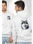 Güçlü Siberian Husky Köpek Büyük Irk Beyaz Kapüşonlu Sweatshirt Kadın Erkek Ön Minimal Sırt Baskılı 4