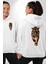 Güçlü Kaplan Desenli Doğa Vahşi Yaşam Beyaz Kapüşonlu Sweatshirt Kadın Erkek Ön Minimal Sırt Baskılı 4