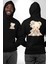 Sevimli Kimonolu Ayıcık Siyah Kapüşonlu Sweatshirt Kadın Erkek Ön Minimal Sırt Baskılı 1