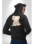 Sevimli Kimonolu Ayıcık Siyah Kapüşonlu Sweatshirt Kadın Erkek Ön Minimal Sırt Baskılı 3