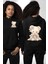 Sevimli Kimonolu Ayıcık Siyah Kapüşonlu Sweatshirt Kadın Erkek Ön Minimal Sırt Baskılı 4
