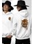 Kaplanın Öfkesi Kaplan Kafası Beyaz Kapüşonlu Sweatshirt Kadın Erkek Ön Minimal Sırt Baskılı 1