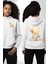 Mavi Çiçek Desenli Kimonolu Sevimli Ayıcık Teddy Beyaz Kapüşonlu Sweatshirt Kadın Erkek Ön Minimal Sırt Baskılı 1