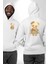 Çiçek Desenli Elbiseli Ayıcık Beyaz Kapüşonlu Sweatshirt Kadın Erkek Ön Minimal Sırt Baskılı 4