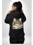 Sibirya Kedi Tasarımı Siyah Kapüşonlu Sweatshirt Kadın Erkek Ön Minimal Sırt Baskılı 3