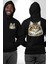 Sibirya Kedi Tasarımı Siyah Kapüşonlu Sweatshirt Kadın Erkek Ön Minimal Sırt Baskılı 4
