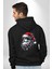 Sokakta Noel Baba Siyah Kapüşonlu Sweatshirt Kadın Erkek Ön Minimal Sırt Baskılı 3